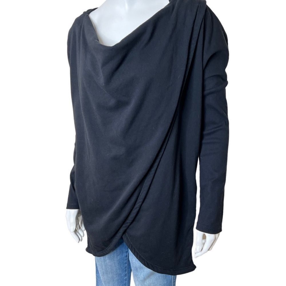 Lauren Ralph Lauren black hooded asymmetric wrap front tunic size Medium